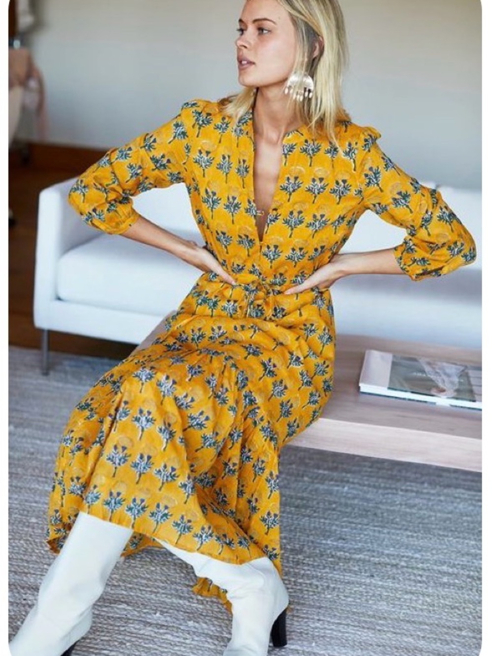 Emerson Fry India Collection Frances Block Print Maxi Dress M Cottage Boho